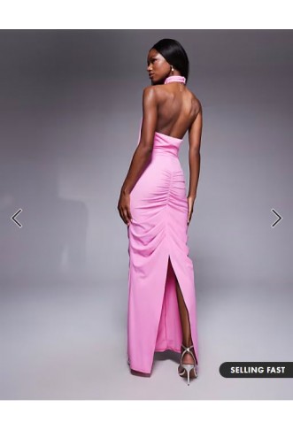 ASOS DESIGN sculpting jersey high neck drape ruffle maxi dress in rose