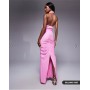 ASOS DESIGN sculpting jersey high neck drape ruffle maxi dress in rose