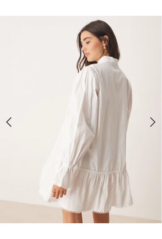 Miss Selfridge embroidered poplin shirt dress in white