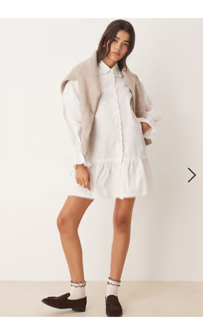 Miss Selfridge embroidered poplin shirt dress in white