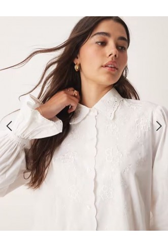 Miss Selfridge embroidered poplin shirt dress in white