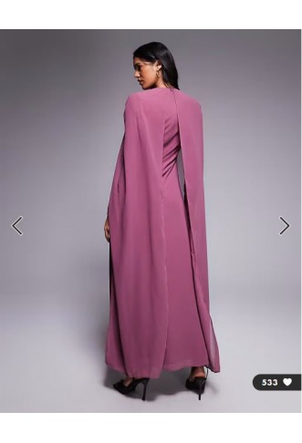 Beauut chiffon wrap cape detail maxi dress in pink