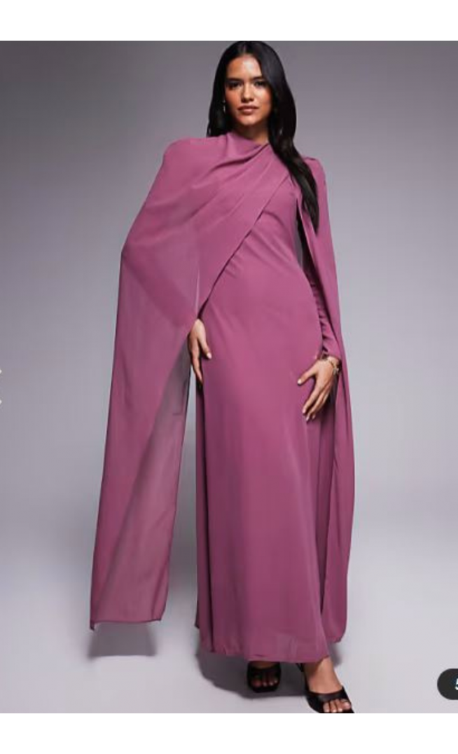 Beauut chiffon wrap cape detail maxi dress in pink