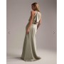 ASOS DESIGN Bridesmaid satin ruched halter neck maxi dress in sage green
