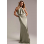 ASOS DESIGN Bridesmaid satin ruched halter neck maxi dress in sage green