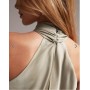 ASOS DESIGN Bridesmaid satin ruched halter neck maxi dress in sage green