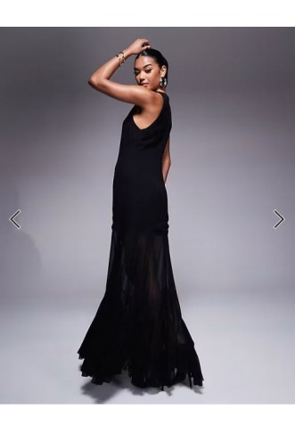 ASOS DESIGN dropped waist maxi dress witth full godet hem in black