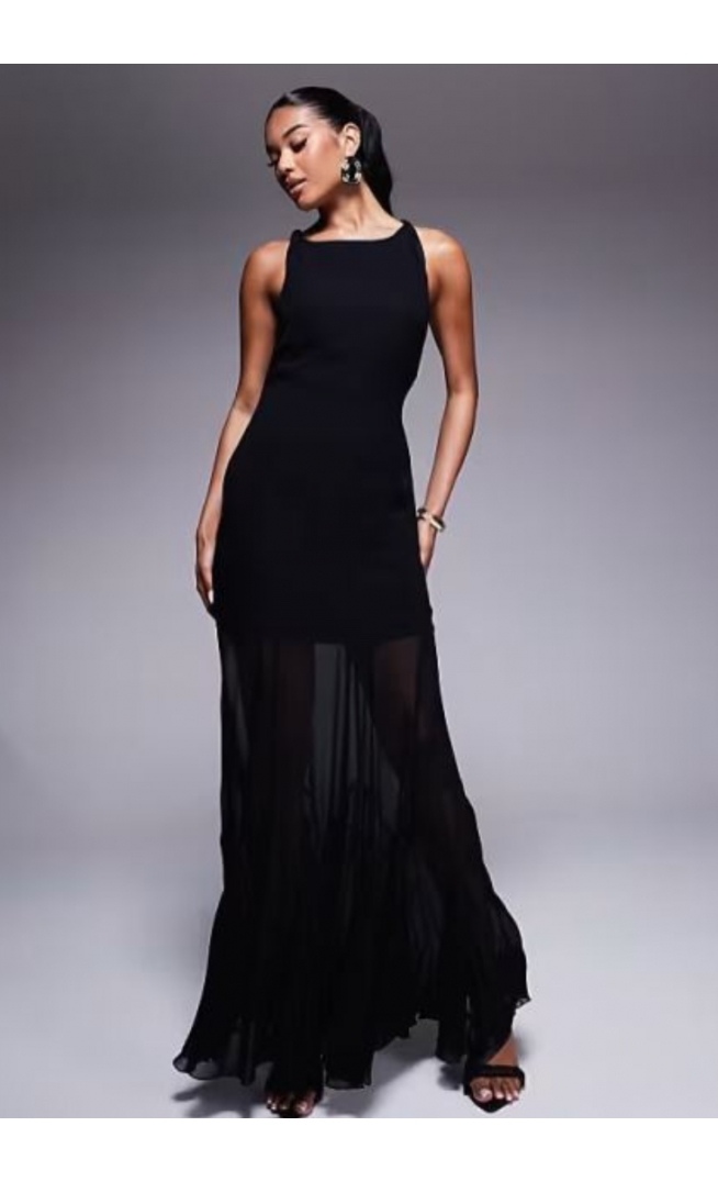 ASOS DESIGN dropped waist maxi dress witth full godet hem in black