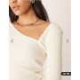 ASOS DESIGN Supersoft asymmetric neck waist detail long sleeve top in white