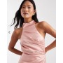 TFNC Petite Bridesmaid satin halter neck wrap skirt maxi dress in pink