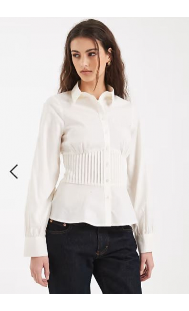 Miss Selfridge pleat detail fitted shirt in white