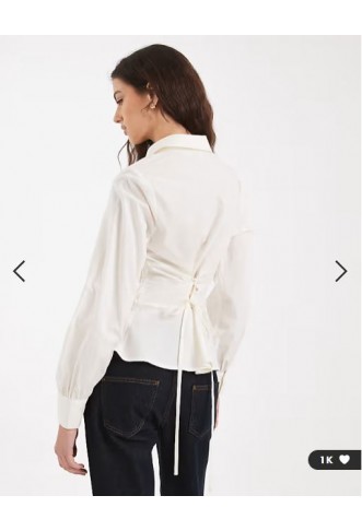 Miss Selfridge pleat detail fitted shirt in white