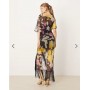 ASOS DESIGN chiffon fringe detail maxi dress in dark based print
