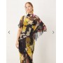 ASOS DESIGN chiffon fringe detail maxi dress in dark based print