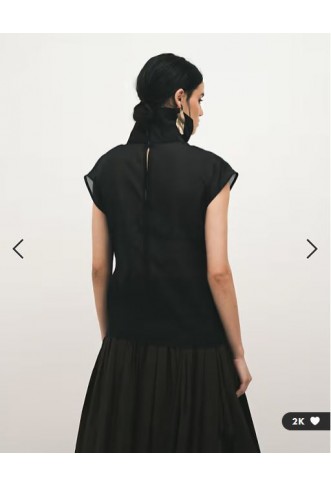 Topshop co-ord high neck grown on shoulder sheer organza top in black
