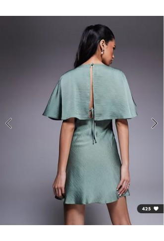ASOS DESIGN cape flutter detail mini satin dress in mint