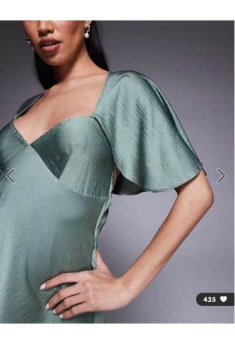 ASOS DESIGN cape flutter detail mini satin dress in mint