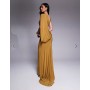 ASOS DESIGN Premium asymmetric one sleeve maxi dress with draped back in bronze