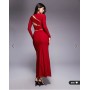 Kaiia exclusive double layered slinky cut out back detail long sleeve maxi dress in cherry red