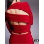 Kaiia exclusive double layered slinky cut out back detail long sleeve maxi dress in cherry red