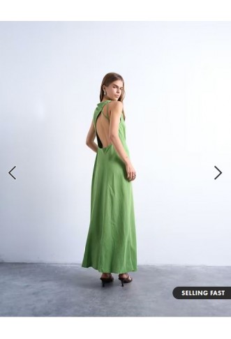 Topshop drape neck open back midi dress in green