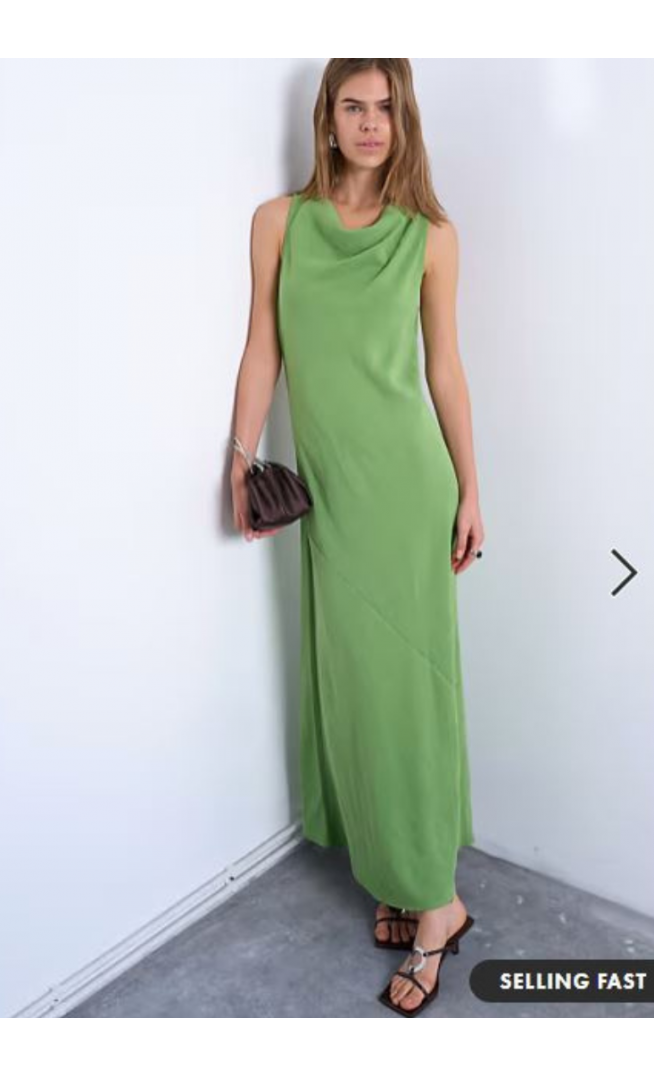 Topshop drape neck open back midi dress in green