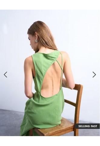 Topshop drape neck open back midi dress in green