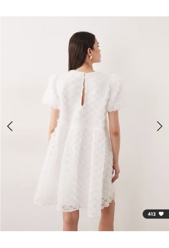 YAS 3D textured rose mini smock dress in gardenia white