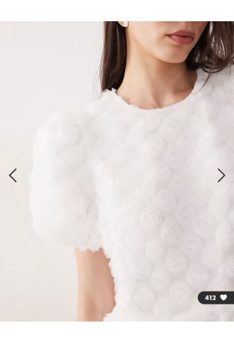 YAS 3D textured rose mini smock dress in gardenia white