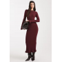 ASOS DESIGN ribbed maxi frill sleeve knitted dress in burgundy