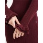 ASOS DESIGN ribbed maxi frill sleeve knitted dress in burgundy