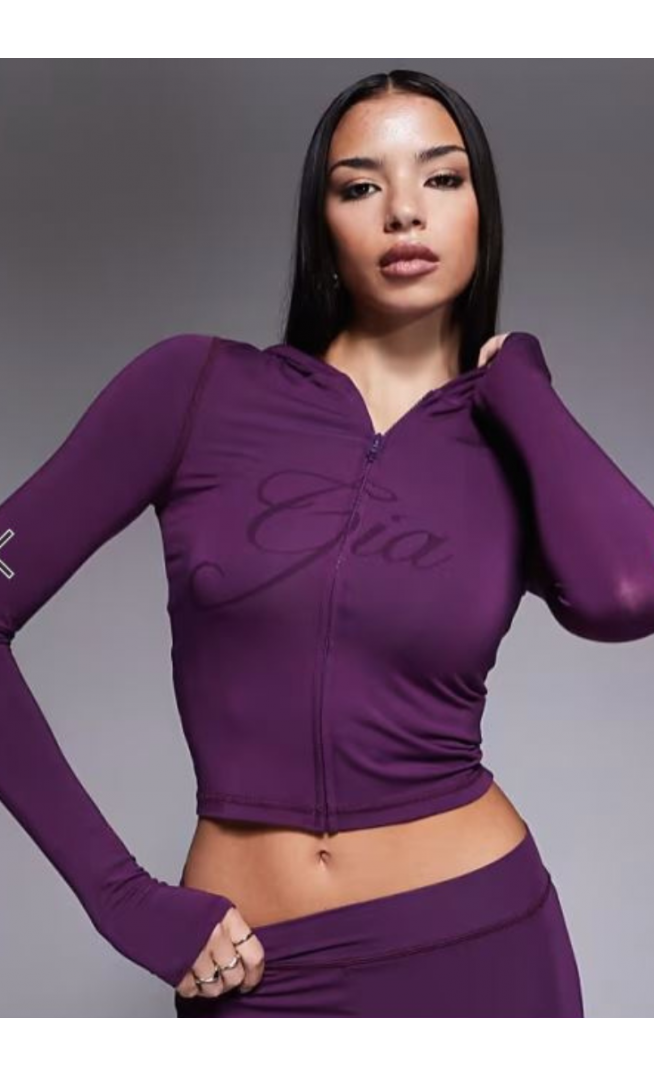 I.AM.GIA Blare logo contrast stitch zip through hoodie co-ord in plum