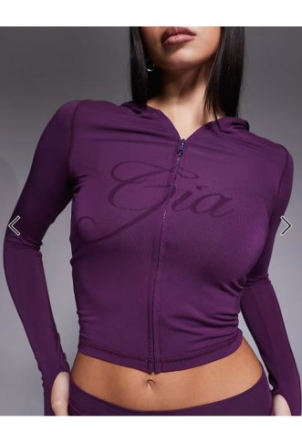 I.AM.GIA Blare logo contrast stitch zip through hoodie co-ord in plum
