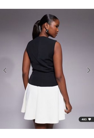 Rare London waistcoat detail contrast skirt mini dress in black and white