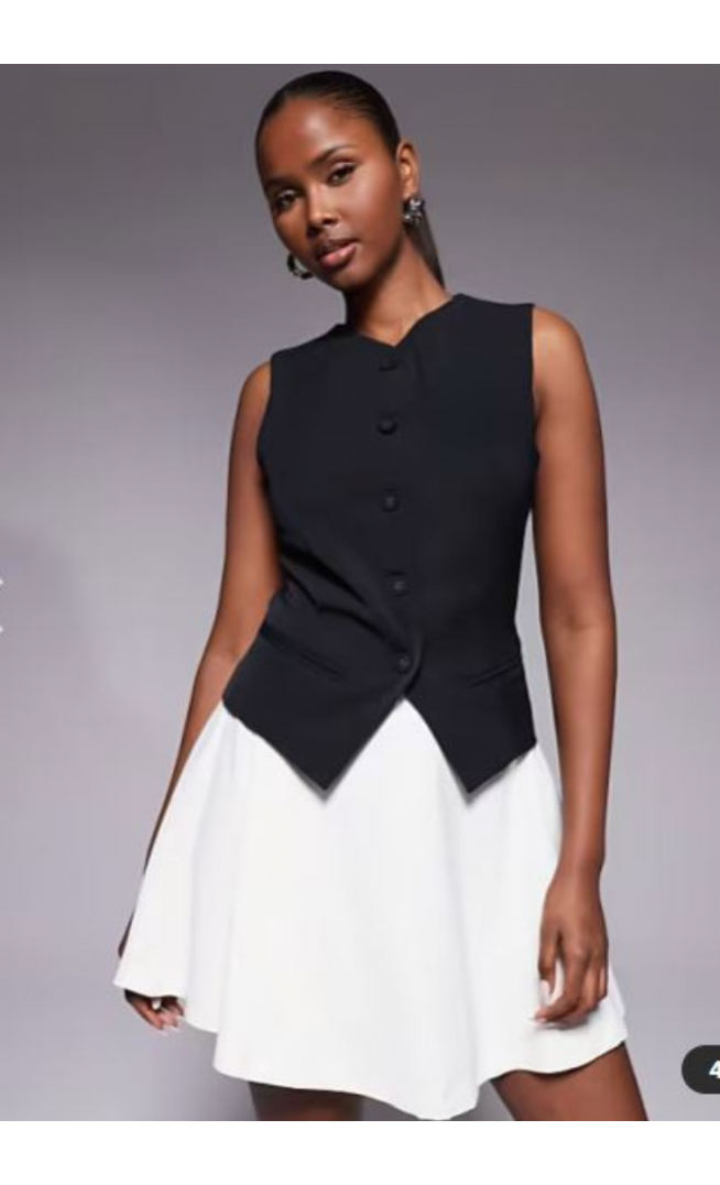 Rare London waistcoat detail contrast skirt mini dress in black and white
