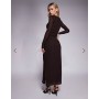 Forever New Petite ruched long sleeve mesh maxi dress in brown
