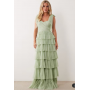 Lace & Beads Petite Bridesmaid bow shoulder tulle maxi dress in sage green
