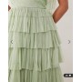 Lace & Beads Petite Bridesmaid bow shoulder tulle maxi dress in sage green