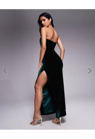 Bardot Everlasting velour midi dress in emerald green