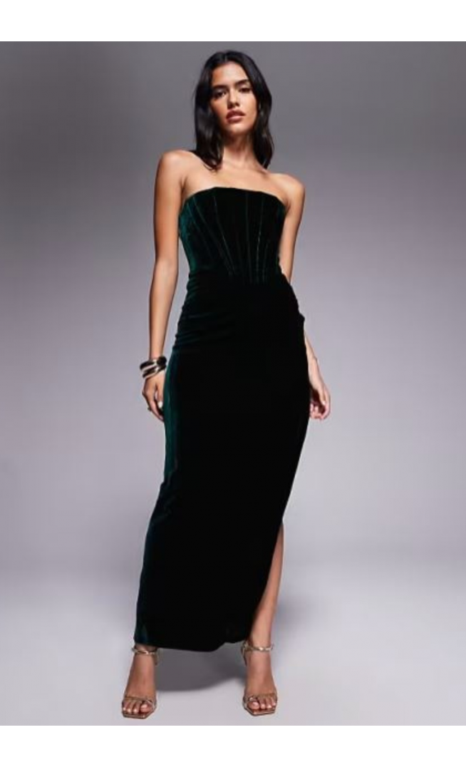 Bardot Everlasting velour midi dress in emerald green
