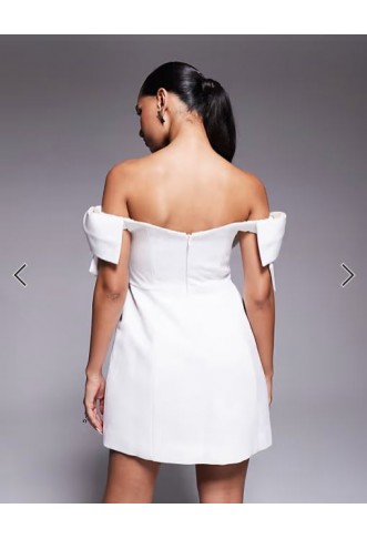 Forever New Bridal structured off the shoulder bow mini dress in white