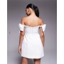 Forever New Bridal structured off the shoulder bow mini dress in white