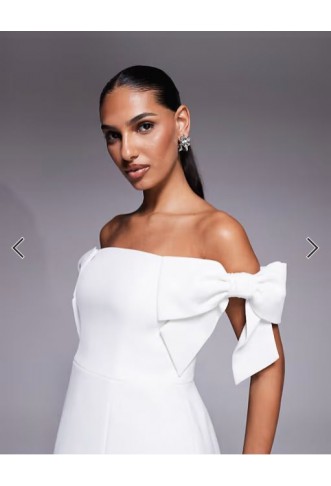 Forever New Bridal structured off the shoulder bow mini dress in white