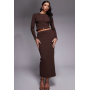 The Frolic exclusive ribbed button through long sleeve top and skirt co-ord in chocolate