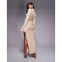 ASOS LUXE velvet sequin maxi dress with drape waist in cream