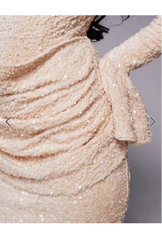 ASOS LUXE velvet sequin maxi dress with drape waist in cream