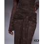 Kaiia exclusive double layered slinky lace bardot flare sleeve tie waist drape detail maxi dress in chocolate
