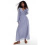Women's Purple Twist Detail Wrap Front Pleated Midi Dress
