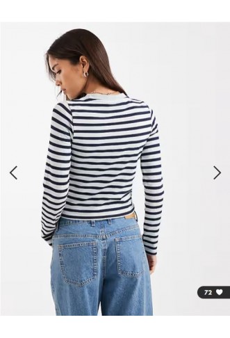 Daisy Street long sleeve graphic top in blue stripe