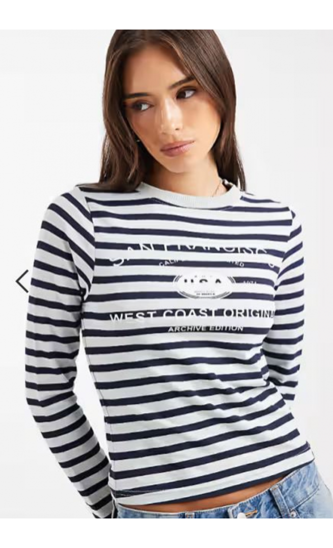 Daisy Street long sleeve graphic top in blue stripe